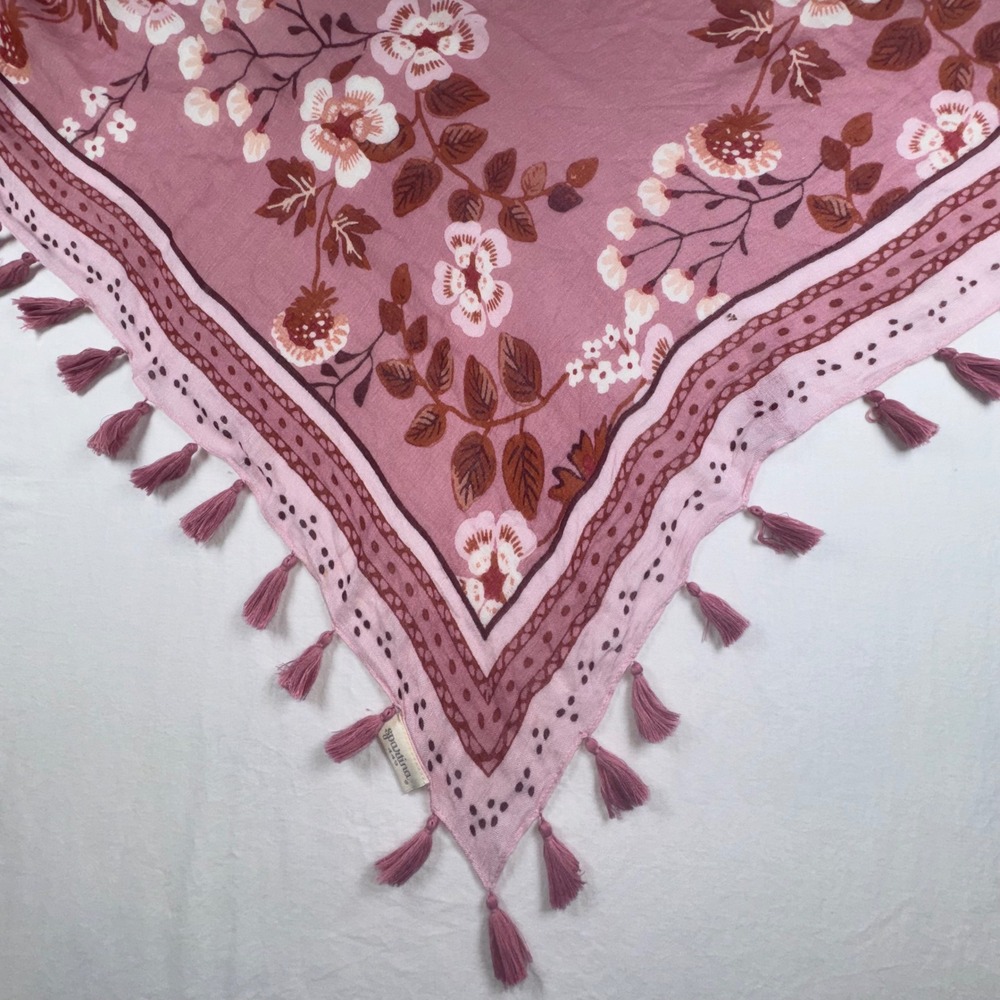 Spartina 449 Scarf Women OS Pink Floral Linen Blend Tassel Trim Accessory